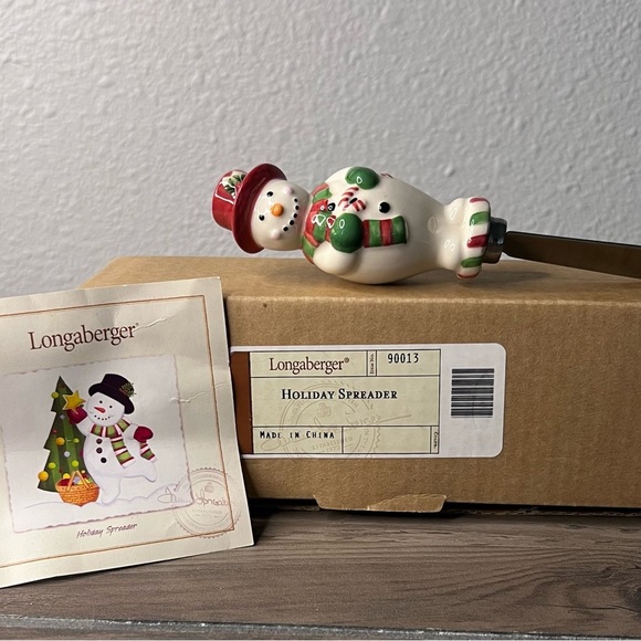 Longaberger Christmas Bundle 2002 Holiday Bowl & NIB “Bluster” Snowman Spreader - Picture 1 of 10